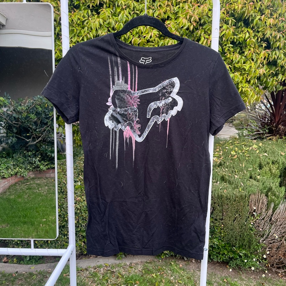 Fox Racing Black Short-Sleeve Tee with Pink and Gray Graphic